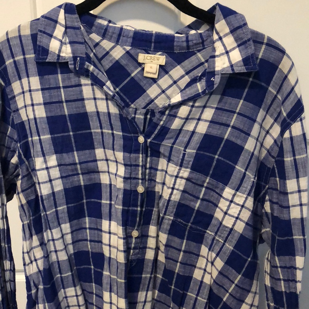 Blue & White Plaid J Crew Button Shirt